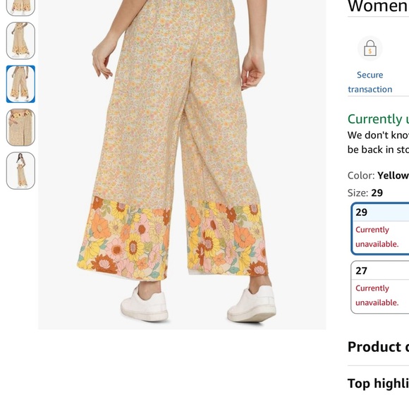 American Eagle High-Waist Wide Leg Floral Pants - Yellow cotton linen large - Picture 4 of 14